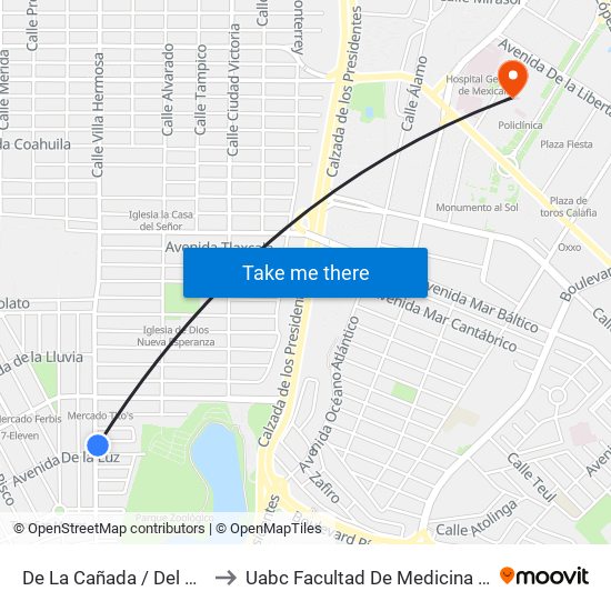 De La Cañada / Del Bosque to Uabc Facultad De Medicina Mexicali map