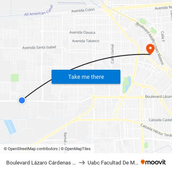 Boulevard Lázaro Cárdenas / Capitán Juan Mange to Uabc Facultad De Medicina Mexicali map