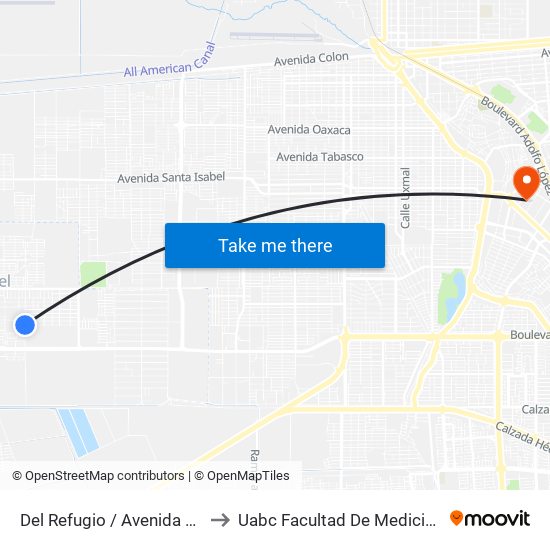 Del Refugio / Avenida San Pedro to Uabc Facultad De Medicina Mexicali map