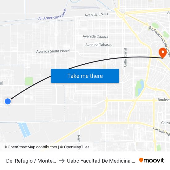 Del Refugio / Monte Xanic to Uabc Facultad De Medicina Mexicali map