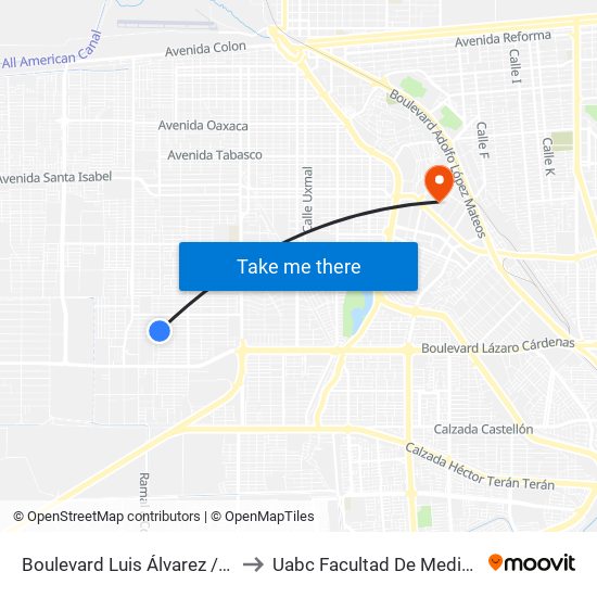 Boulevard Luis Álvarez / Veterinarios to Uabc Facultad De Medicina Mexicali map
