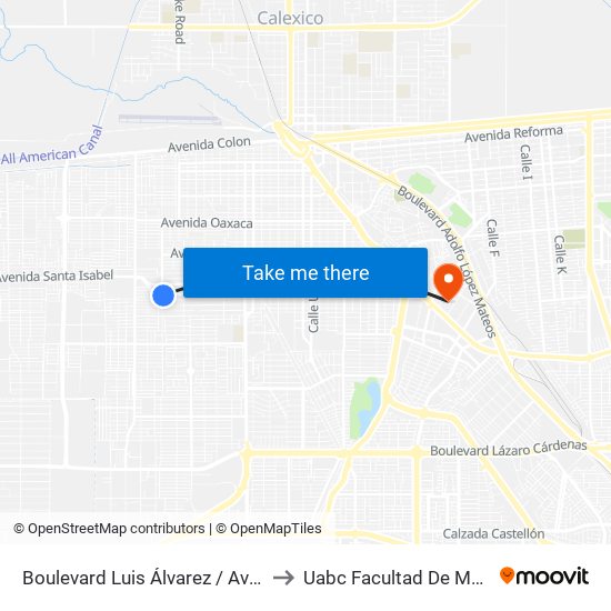 Boulevard Luis Álvarez / Avenida Tierra Blanca to Uabc Facultad De Medicina Mexicali map