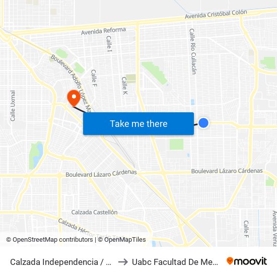 Calzada Independencia / Río San Lorenzo to Uabc Facultad De Medicina Mexicali map