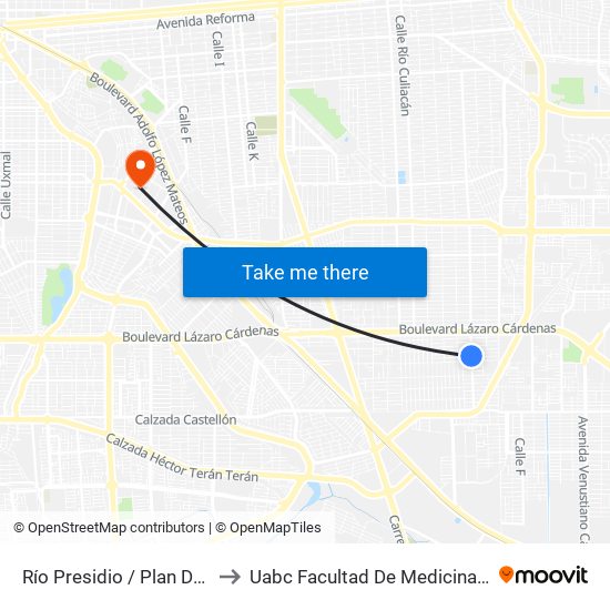 Río Presidio / Plan De Iguala to Uabc Facultad De Medicina Mexicali map