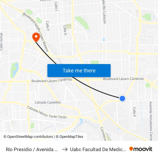 Río Presidio / Avenida 23 De Junio to Uabc Facultad De Medicina Mexicali map