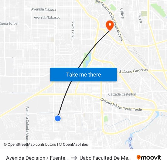 Avenida Decisión / Fuente De Los Deseos to Uabc Facultad De Medicina Mexicali map