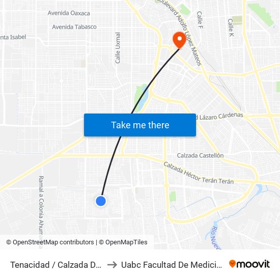 Tenacidad / Calzada Del Castillo to Uabc Facultad De Medicina Mexicali map