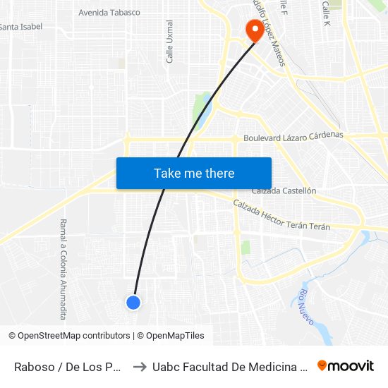 Raboso / De Los Portales to Uabc Facultad De Medicina Mexicali map