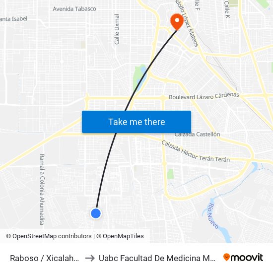 Raboso / Xicalahuata to Uabc Facultad De Medicina Mexicali map