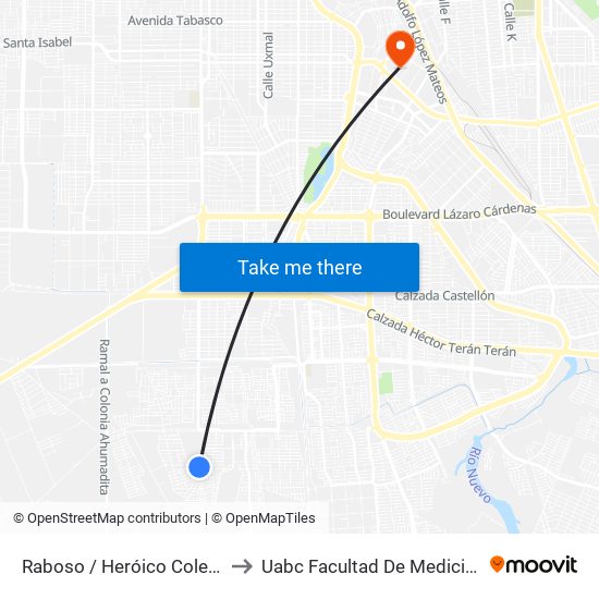 Raboso / Heróico Colegio Militar to Uabc Facultad De Medicina Mexicali map