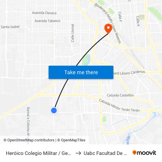 Heróico Colegio Militar / General Jesús María Garza to Uabc Facultad De Medicina Mexicali map