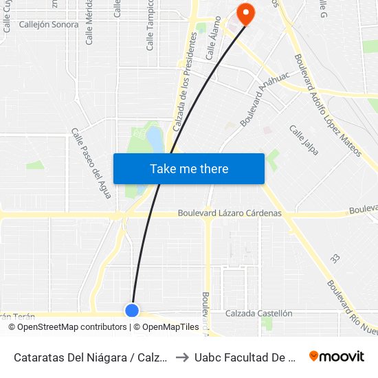 Cataratas Del Niágara / Calzada Héctor Terán Terán to Uabc Facultad De Medicina Mexicali map