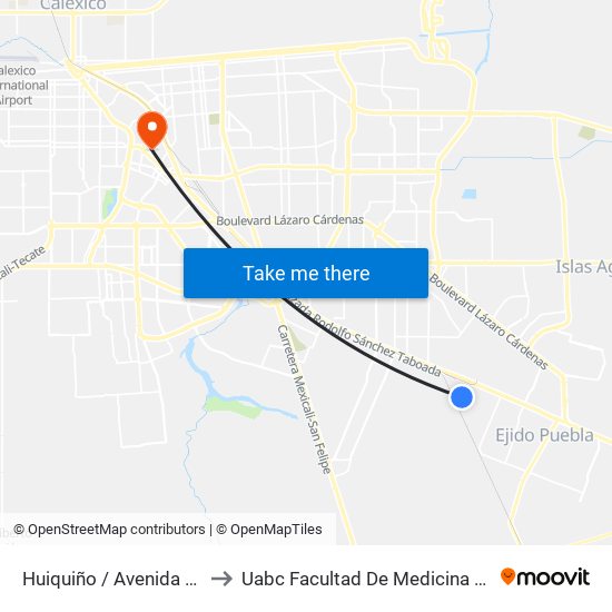 Huiquiño / Avenida Jalpan to Uabc Facultad De Medicina Mexicali map