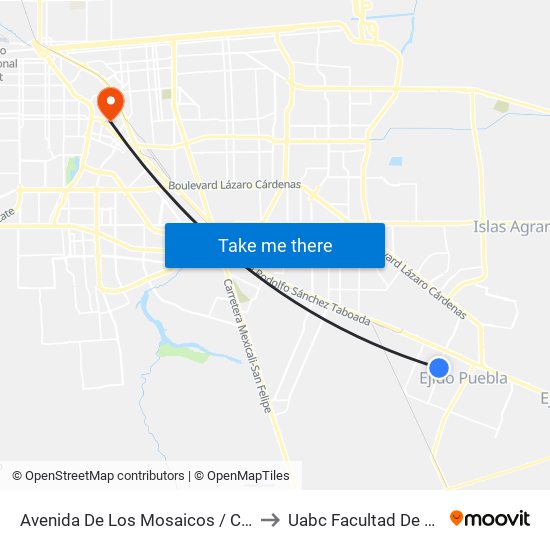 Avenida De Los Mosaicos / Calzada Rosa Del Desierto to Uabc Facultad De Medicina Mexicali map