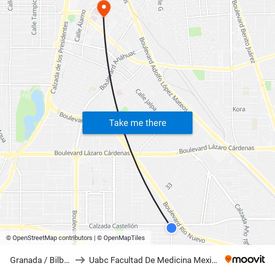 Granada / Bilbao to Uabc Facultad De Medicina Mexicali map