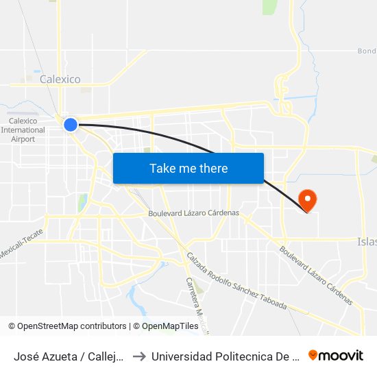 José Azueta / Callejón Reforma to Universidad Politecnica De Baja California map