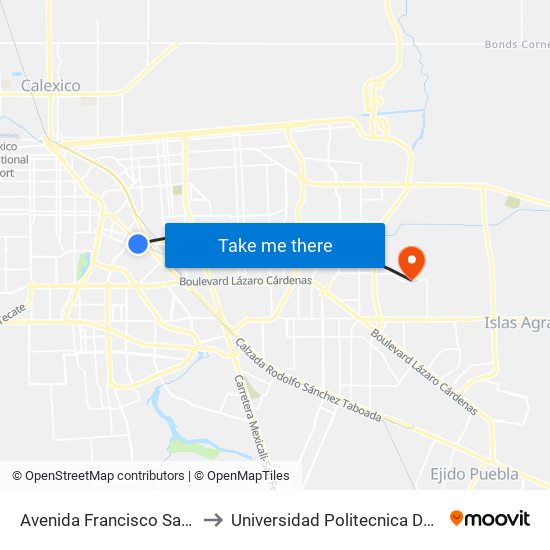 Avenida Francisco Sarabia / Calera to Universidad Politecnica De Baja California map