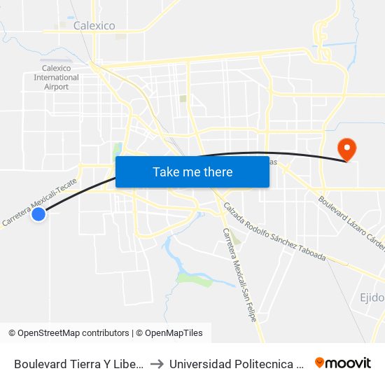 Boulevard Tierra Y Libertad / Periférico to Universidad Politecnica De Baja California map