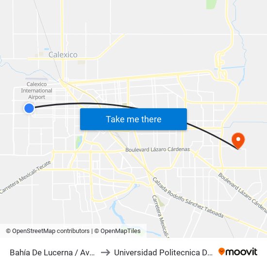 Bahía De Lucerna / Avenida Tabasco to Universidad Politecnica De Baja California map