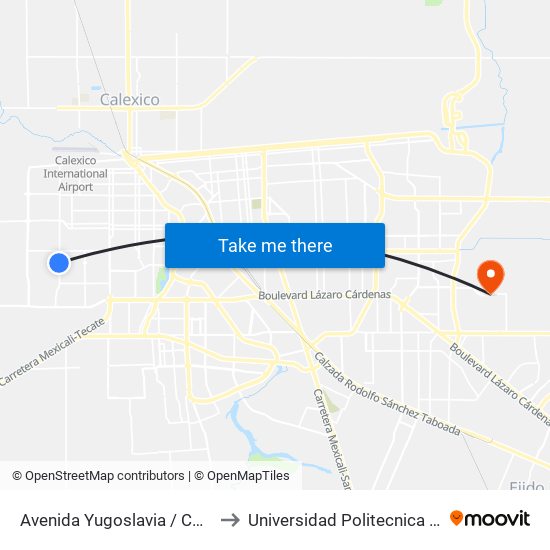 Avenida Yugoslavia / Continente Europeo to Universidad Politecnica De Baja California map