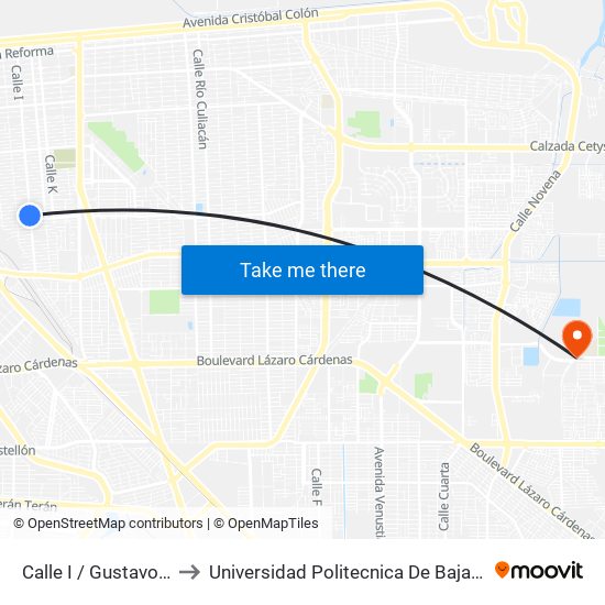 Calle I / Gustavo Otelo to Universidad Politecnica De Baja California map