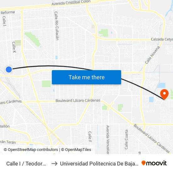 Calle I / Teodoro Larey to Universidad Politecnica De Baja California map