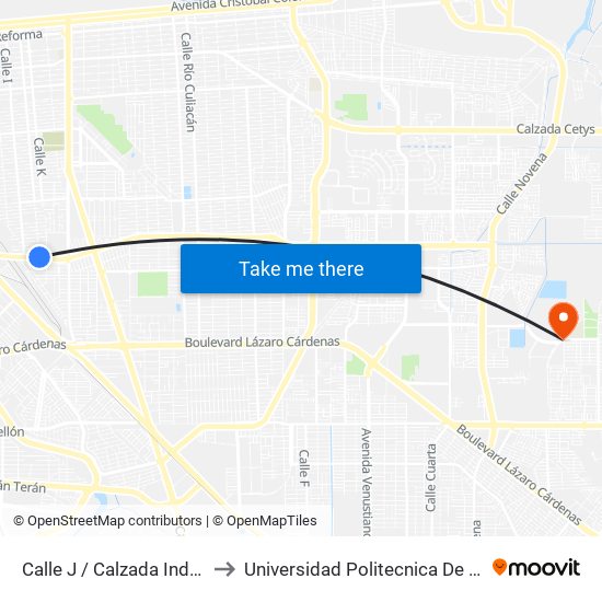 Calle J / Calzada Independencia to Universidad Politecnica De Baja California map