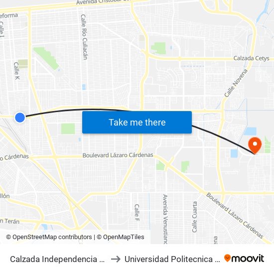 Calzada Independencia / Naripeo Cardone to Universidad Politecnica De Baja California map