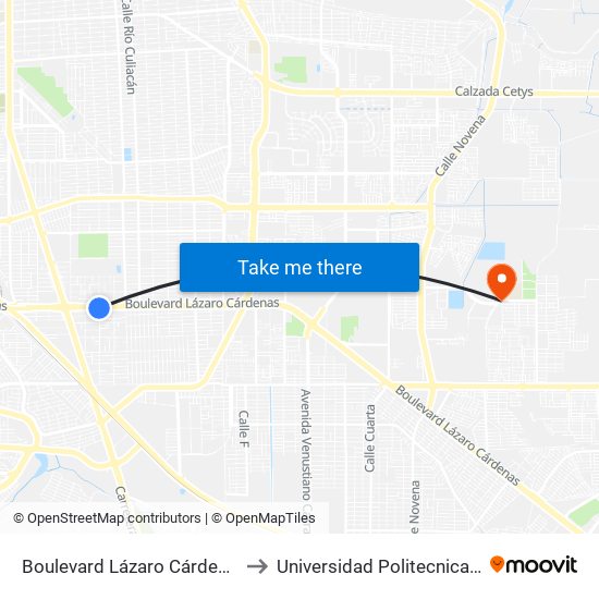 Boulevard Lázaro Cárdenas / Esteban Cantú to Universidad Politecnica De Baja California map