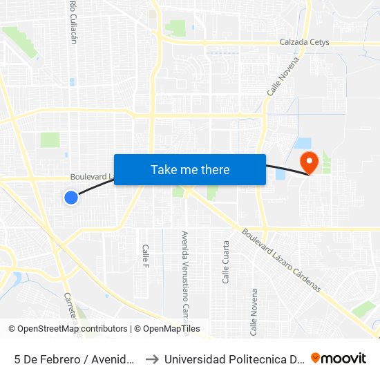 5 De Febrero / Avenida Ayuntamiento to Universidad Politecnica De Baja California map