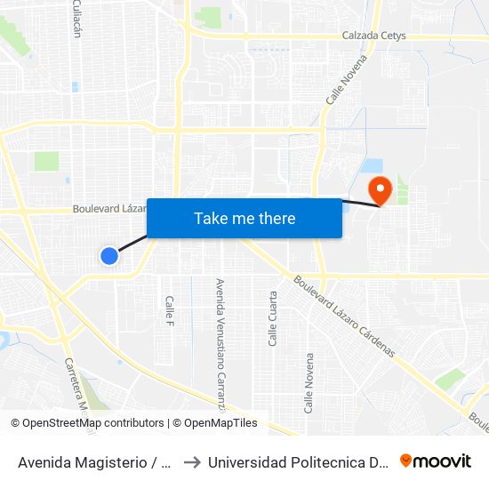 Avenida Magisterio / 24 De Octubre to Universidad Politecnica De Baja California map