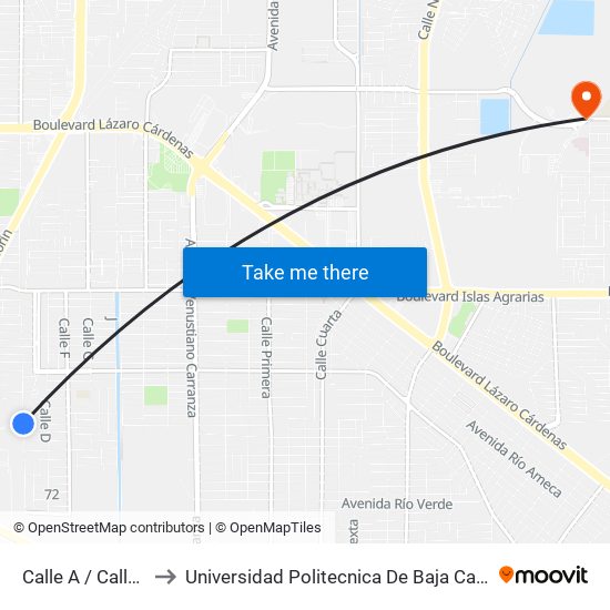Calle A / Calle 81 to Universidad Politecnica De Baja California map