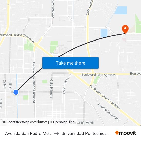 Avenida San Pedro Mezquital / Calle J to Universidad Politecnica De Baja California map