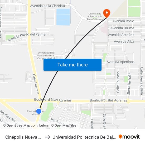 Cinépolis Nueva Mexicali to Universidad Politecnica De Baja California map