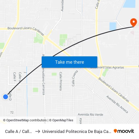 Calle A / Calle 81 to Universidad Politecnica De Baja California map