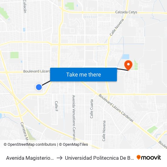 Avenida Magisterio / Tercera to Universidad Politecnica De Baja California map