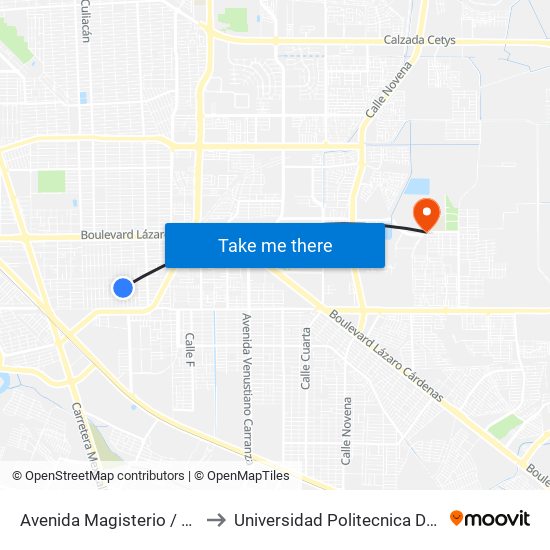 Avenida Magisterio / 24 De Octubre to Universidad Politecnica De Baja California map