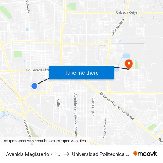Avenida Magisterio / 16 De Septiembre to Universidad Politecnica De Baja California map