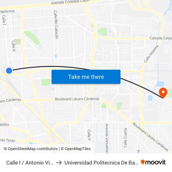 Calle I / Antonio Villanueva to Universidad Politecnica De Baja California map