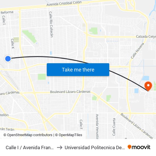 Calle I / Avenida Francisco Mujica to Universidad Politecnica De Baja California map