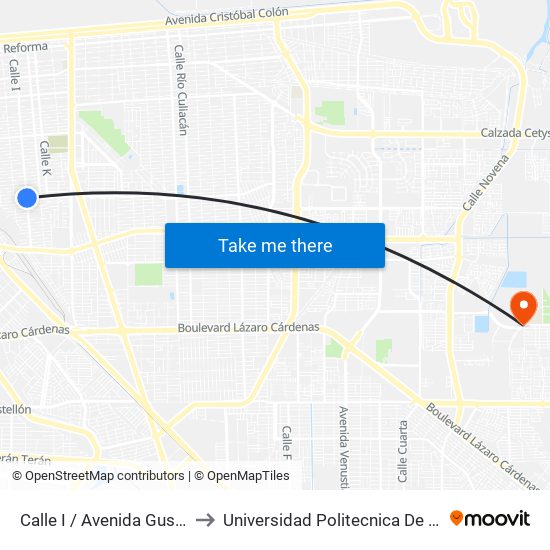 Calle I / Avenida Gustavo Sotelo to Universidad Politecnica De Baja California map