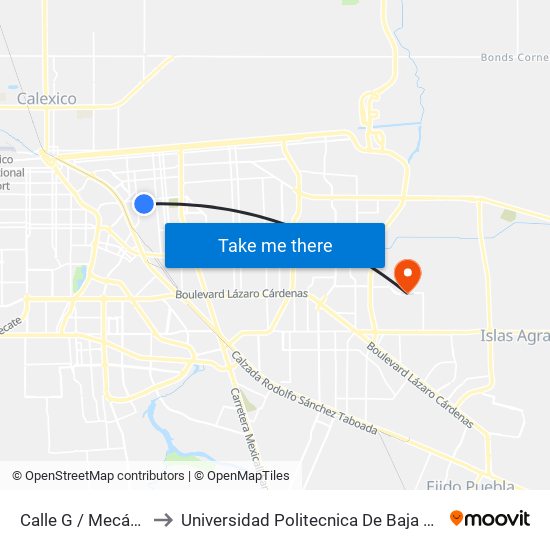Calle G / Mecánicos to Universidad Politecnica De Baja California map
