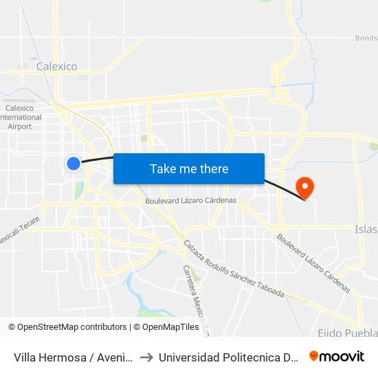 Villa Hermosa / Avenida Chihuahua to Universidad Politecnica De Baja California map