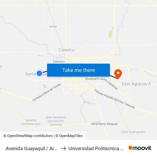Avenida Guayaquil / Arroyo Calamajue to Universidad Politecnica De Baja California map