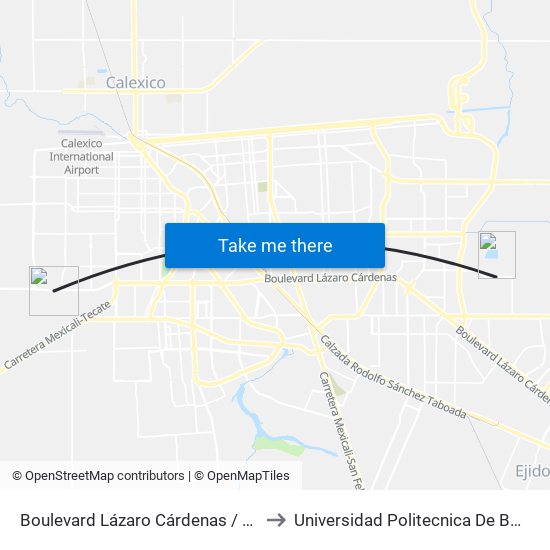 Boulevard Lázaro Cárdenas / Río Amazonas to Universidad Politecnica De Baja California map