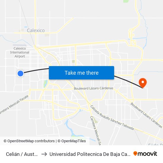Celián / Australia to Universidad Politecnica De Baja California map