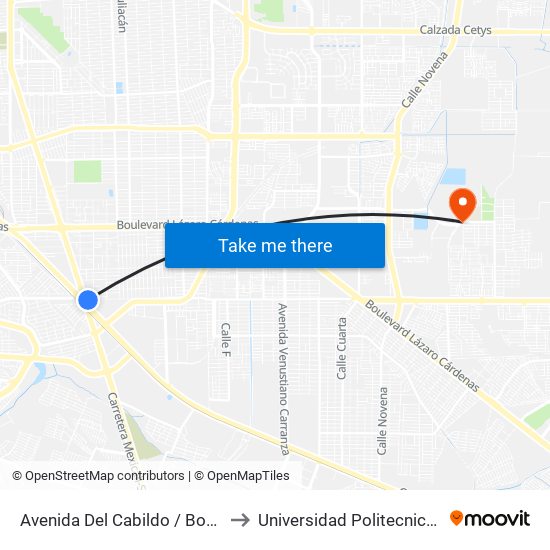 Avenida Del Cabildo / Boulevard Benito Juárez to Universidad Politecnica De Baja California map