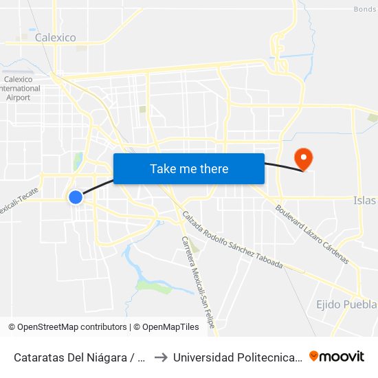Cataratas Del Niágara / Avenida Islas Malta to Universidad Politecnica De Baja California map