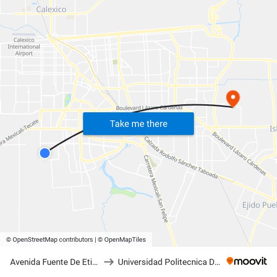 Avenida Fuente De Etiopía / Justicia to Universidad Politecnica De Baja California map