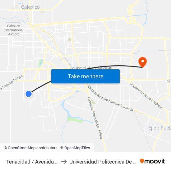 Tenacidad / Avenida Estabilidad to Universidad Politecnica De Baja California map